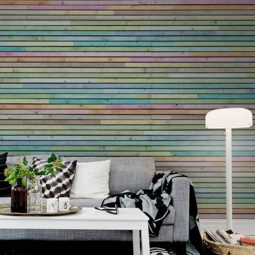 Mural Panorama Wooden Slats colourful