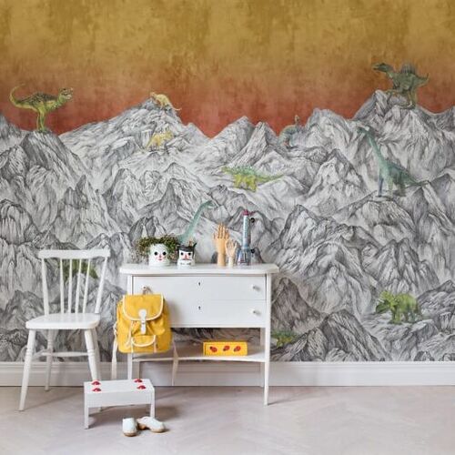 Mural Well-Being Dinosaur Mountain Volcano