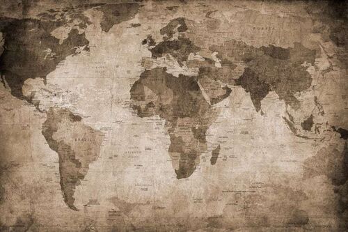 Mural Panorama World Map Brown
