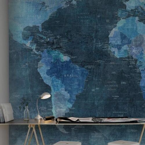 Mural Best Of World Map Blue