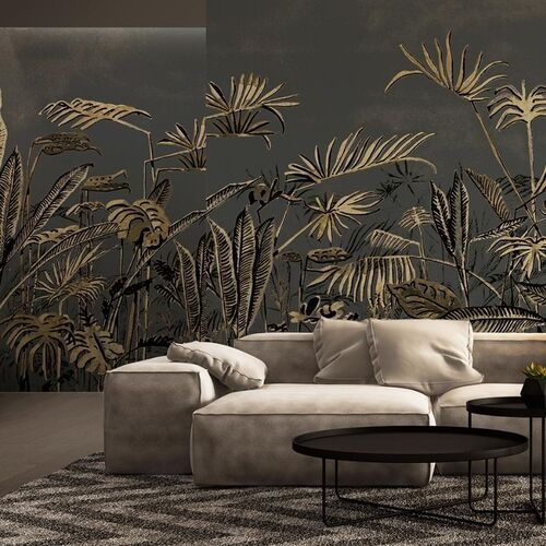 Mural Tafetán Frondes Gris