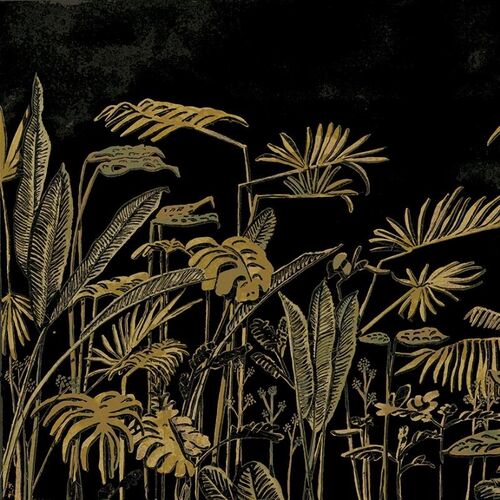 Mural Tafetán Frondes Negro