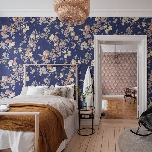 Mural Imperfections Blooming Garden Dark Blue