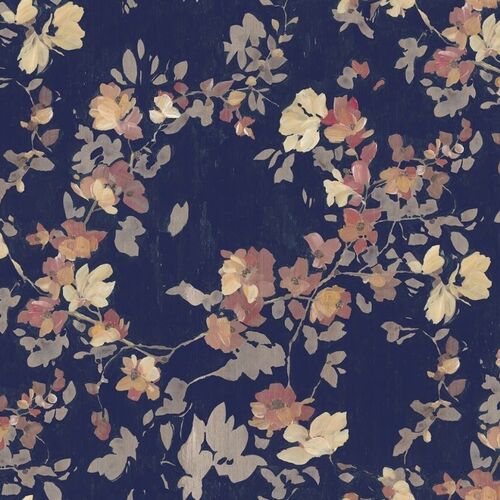 Mural Imperfections Blooming Garden Dark Blue