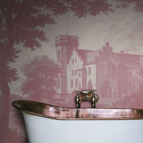 Mural Vintage Brocade Swan Pond Dusty Pink