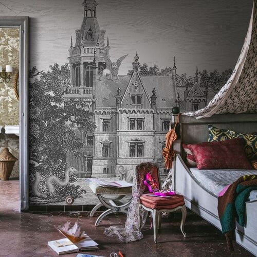 Mural Vintage Brocade Fairyland Graphite