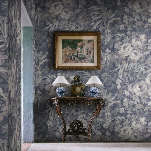 Mural Vintage Brocade Dazzling Foliage Blue