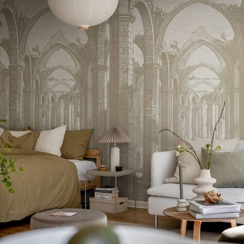 Mural Vintage Brocade Gothic Arches Sand