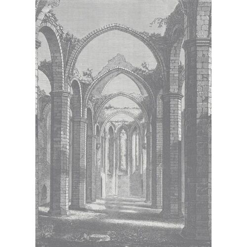 Mural Vintage Brocade Gothic Arches Grey