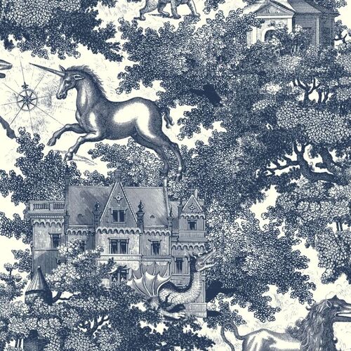 Papel Tapiz Vintage Brocade Fairy Tale Castle Blue