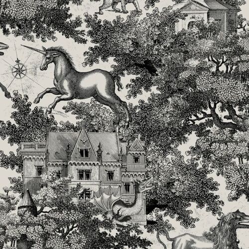 Papel Tapiz Vintage Brocade Fairy Tale Castle Graphite