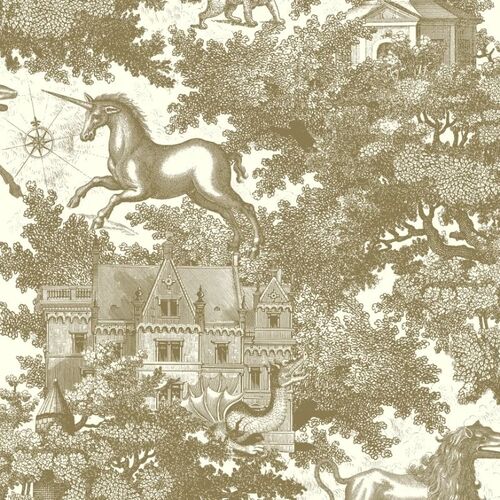 Papel Tapiz Vintage Brocade Fairy Tale Castle Gold