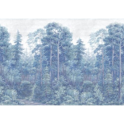 Mural Vintage Brocade Green Wood Mist