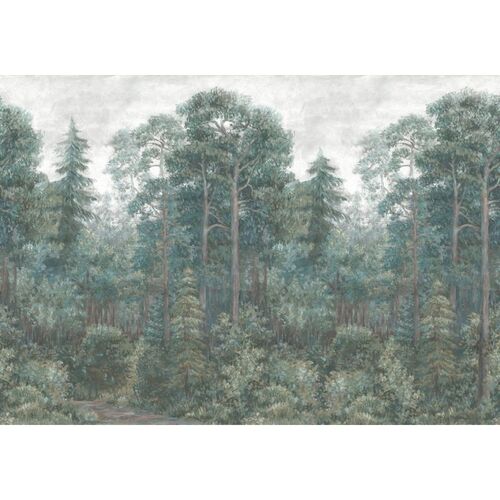 Mural Vintage Brocade Green Wood Emerald