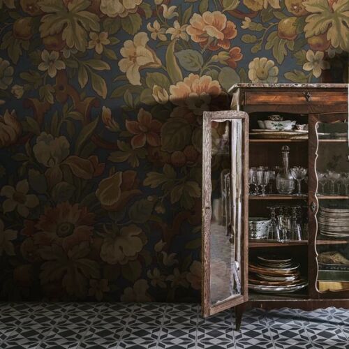 Mural Vintage Brocade Vintage Flora Blue