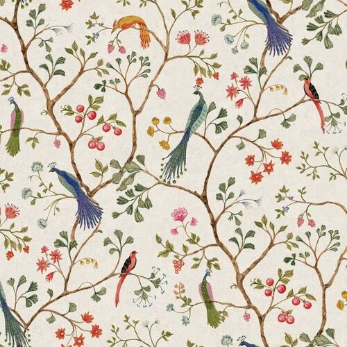 Mural Vintage Brocade Songbirds Pearl