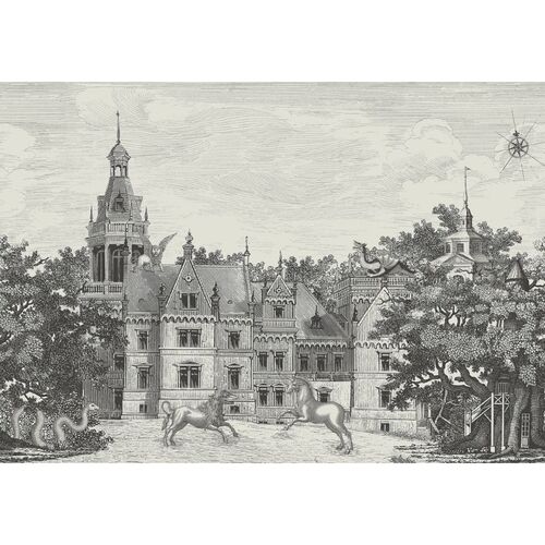 Mural Vintage Brocade Fairyland Graphite