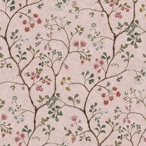 Mural Vintage Brocade Song Tree Pink Cherry