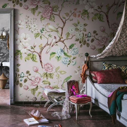 Mural Vintage Brocade Grandiflora Soft Pink