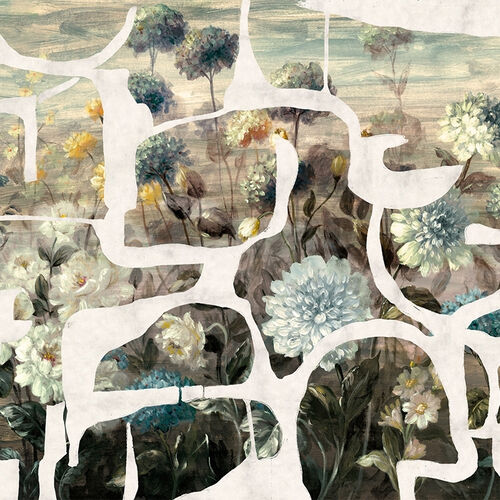 Mural Playful Layers Prehistoric Flowers Blanco