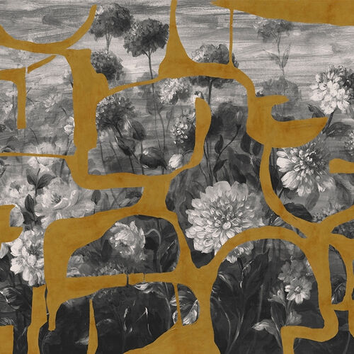 Mural Playful Layers Prehistoric Flowers Ocre