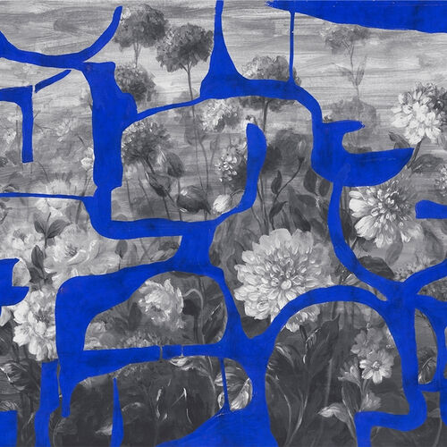 Mural Playful Layers Prehistoric Flowers Azul