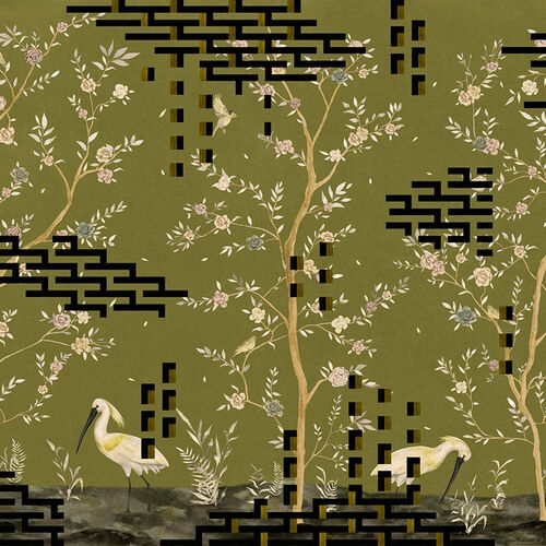 Mural Playful Layers Tetris Chinoiseries Verde