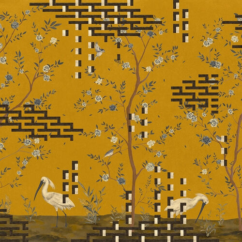 Mural Playful Layers Tetris Chinoiseries Ocre
