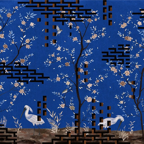 Mural Playful Layers Tetris Chinoiseries Azul