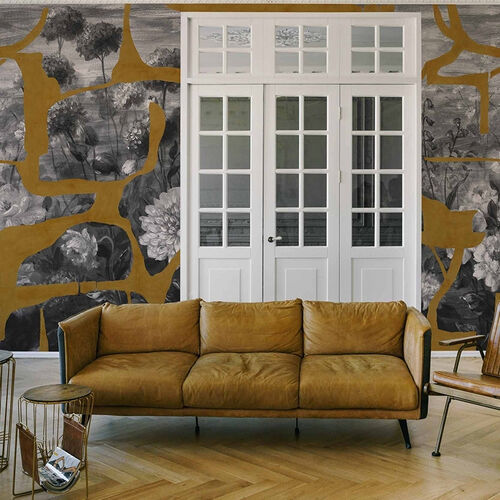 Mural Playful Layers Prehistoric Flowers Ocre