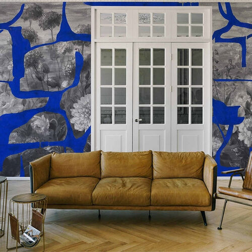 Mural Playful Layers Prehistoric Flowers Azul