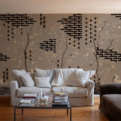 Mural Playful Layers Tetris Chinoiseries Gris