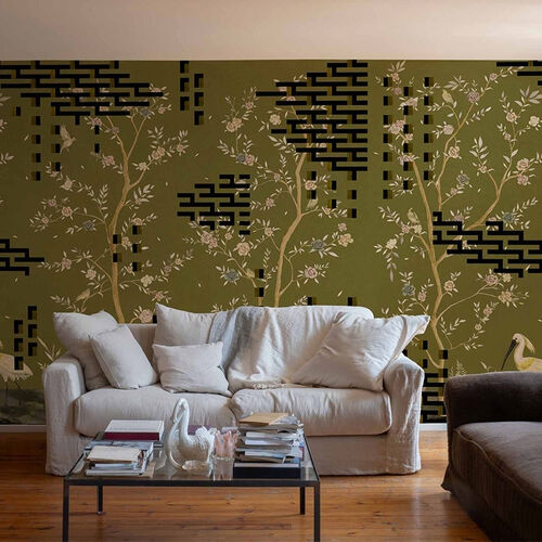 Mural Playful Layers Tetris Chinoiseries Verde
