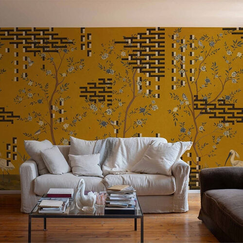 Mural Playful Layers Tetris Chinoiseries Ocre