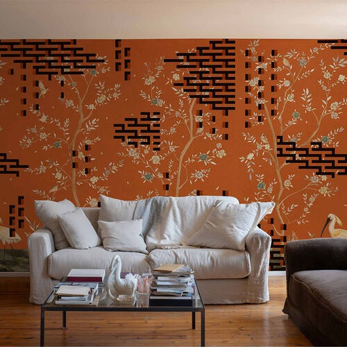 Mural Playful Layers Tetris Chinoiseries Naranja