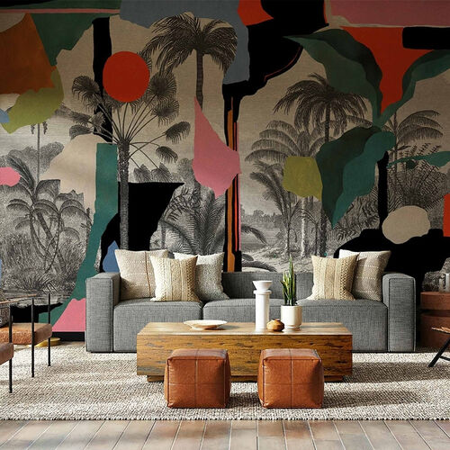 Mural Playful Layers Colonial Abstraction Rosa