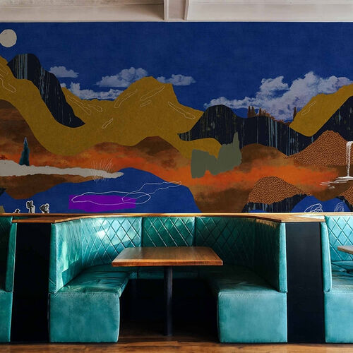 Mural Playful Layers Landscape Collage Azul