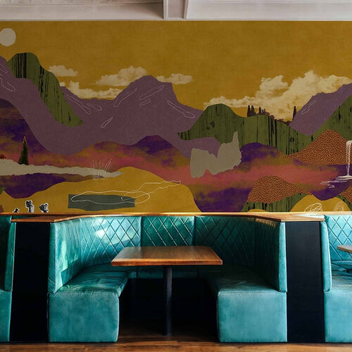 Mural Playful Layers Landscape Collage Ocre