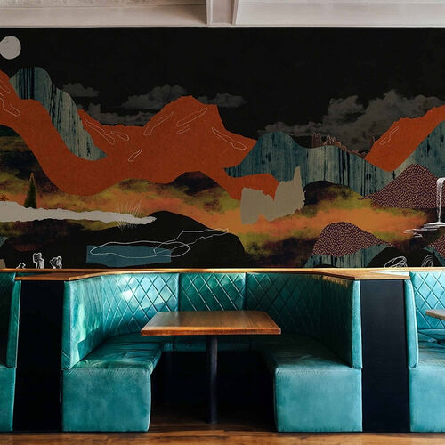 Mural Playful Layers Landscape Collage Negro