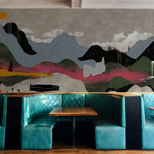 Mural Playful Layers Landscape Collage Gris