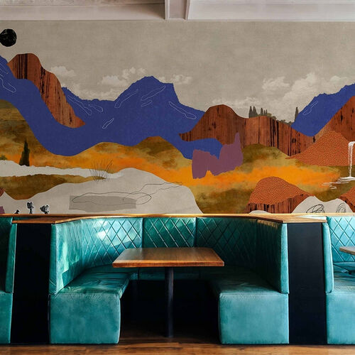 Mural Playful Layers Landscape Collage Beige