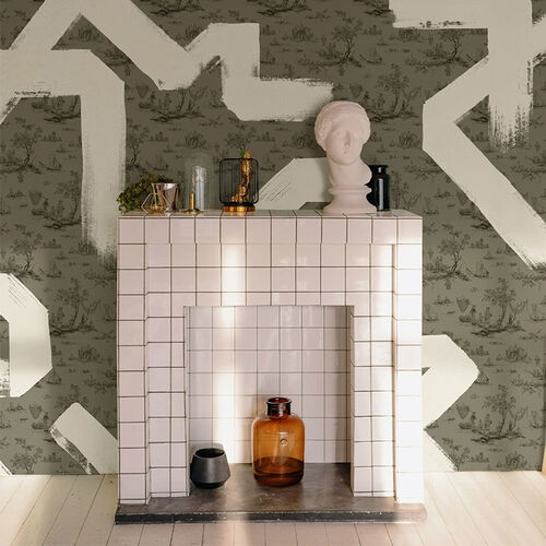 Mural Playful Layers Toile Strokes Verde