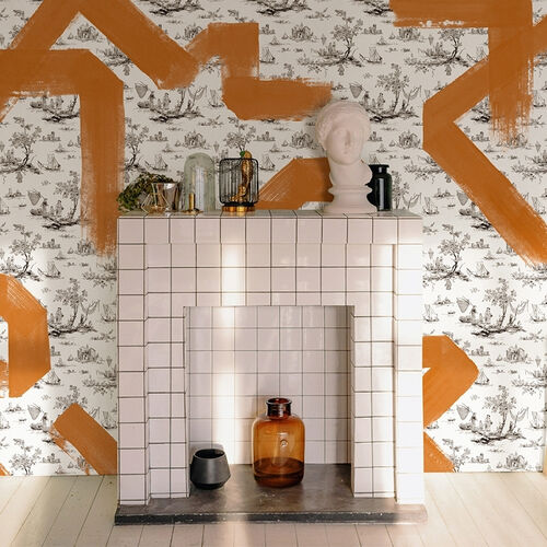 Mural Playful Layers Toile Strokes Naranja
