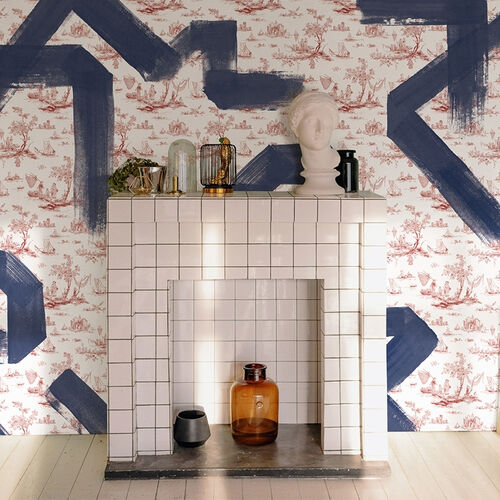 Mural Playful Layers Toile Strokes Rojo Vino