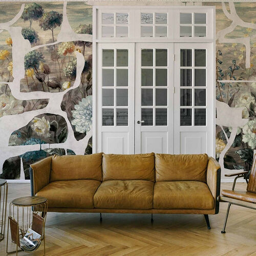 Mural Playful Layers Prehistoric Flowers Blanco