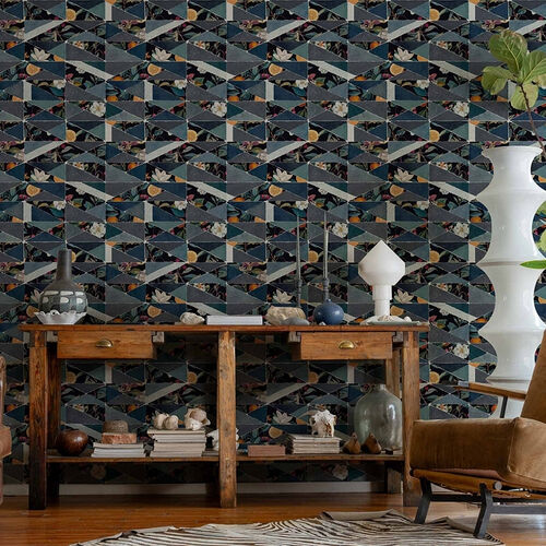 Papel Tapiz Playful Layers Hidden Fruits Azul