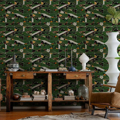Papel Tapiz Playful Layers Hidden Fruits Verde
