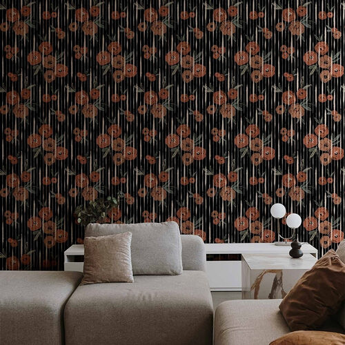 Papel Tapiz Playful Layers Broken Poppies Negro
