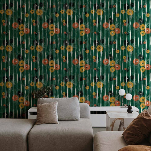 Papel Tapiz Playful Layers Broken Poppies Verde