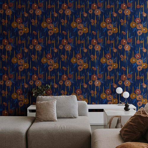 Papel Tapiz Playful Layers Broken Poppies Azul